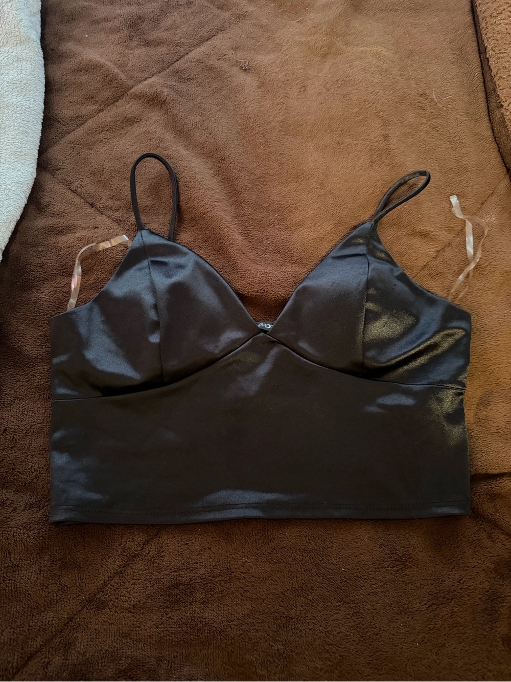Satin Black Cropped Cami Top